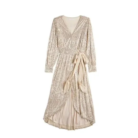 Women's LC Lauren Conrad Modern Faux-Wrap Midi Dress Size Large - Picture 2 of 2